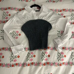 STAUD White Blouse with Black Corset Overlay